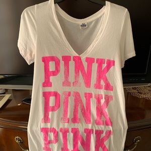 White Victoria Secret Pink V neck T-shirt